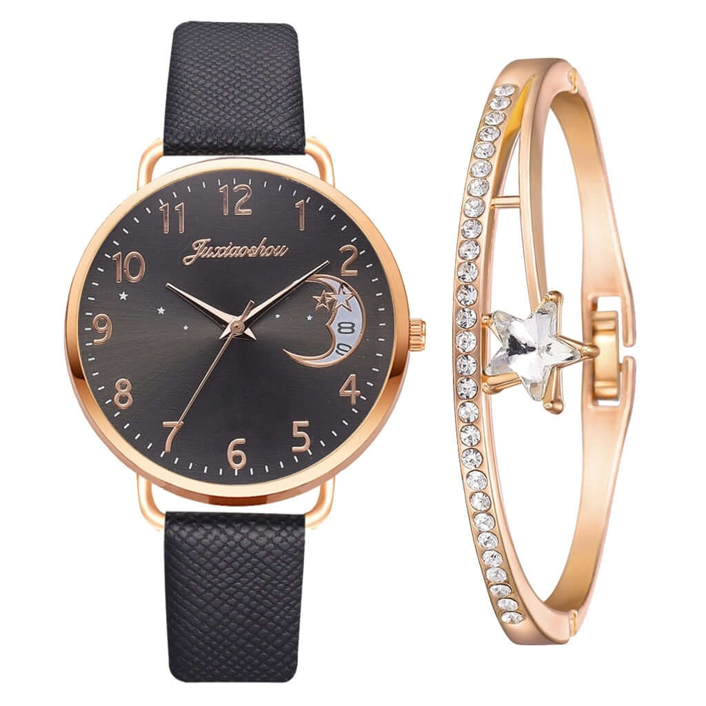 Elegant Moon Dial Watch & Bracelet Set