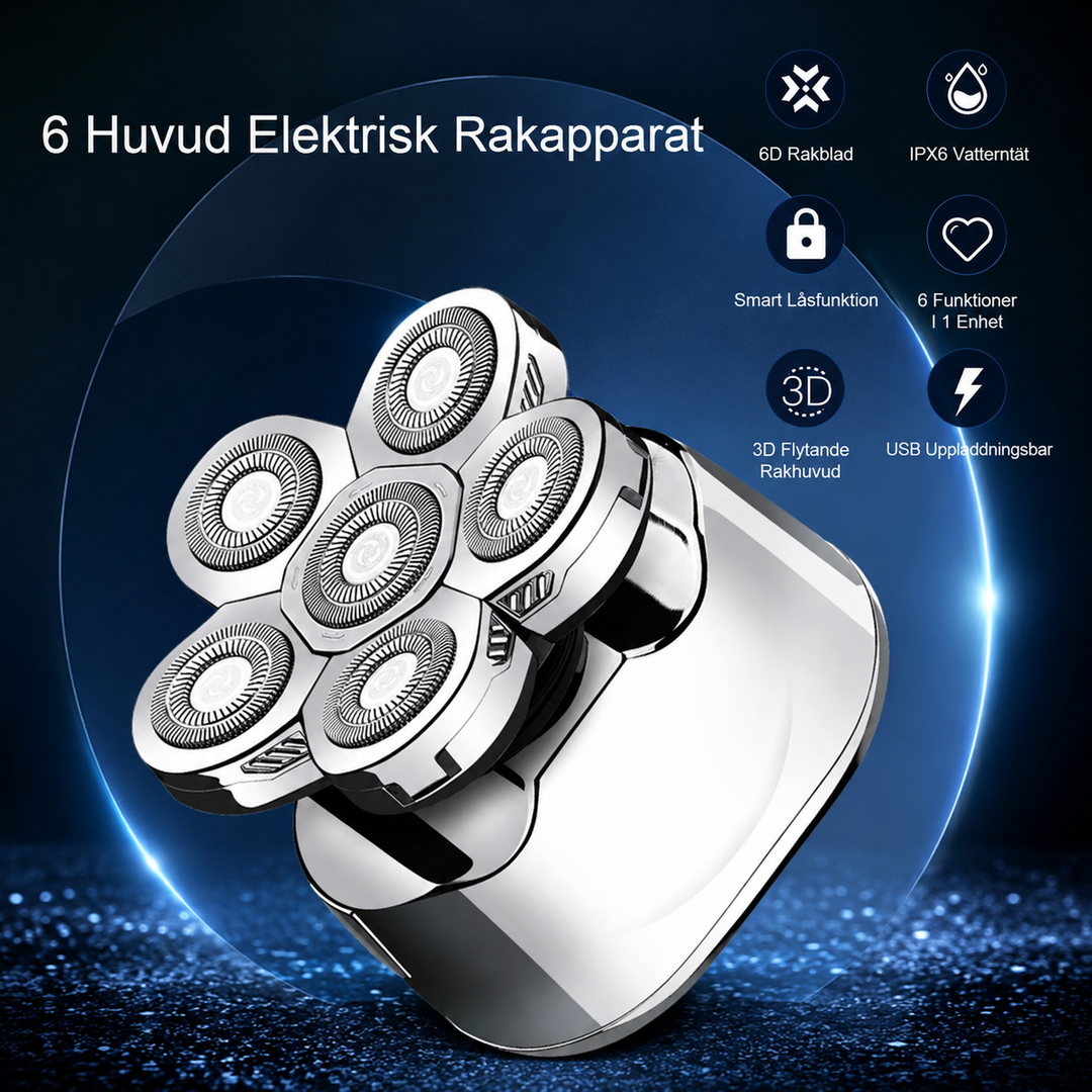 Sexbladig Elektrisk Rakapparat för Män med Ergonomisk Design