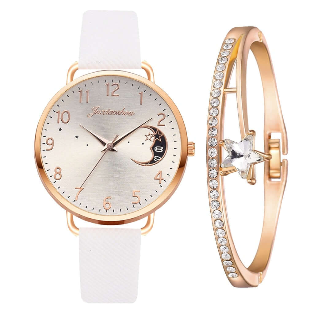 Elegant Moon Dial Watch & Bracelet Set