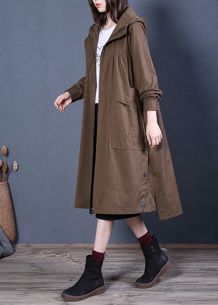 Kvinnors Trenchcoat med Hoodie och Dragkedja