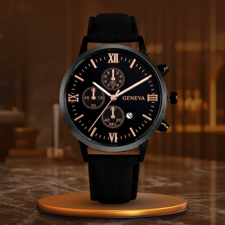 Elegant Analog Quartz Watch with Leather Strap