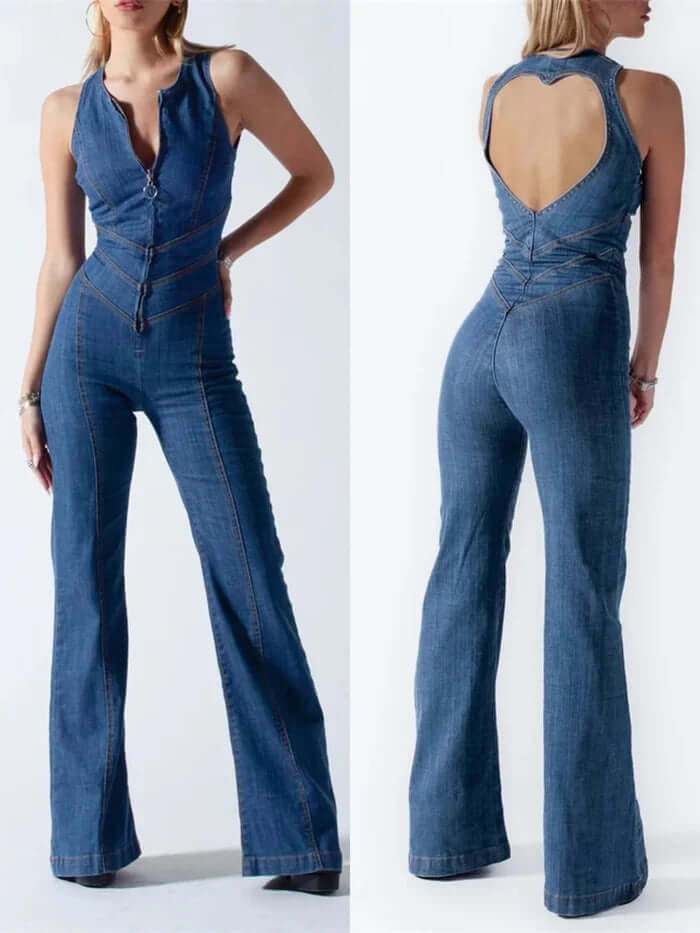 Figurnära denim jumpsuit för kvinnor - Nemy