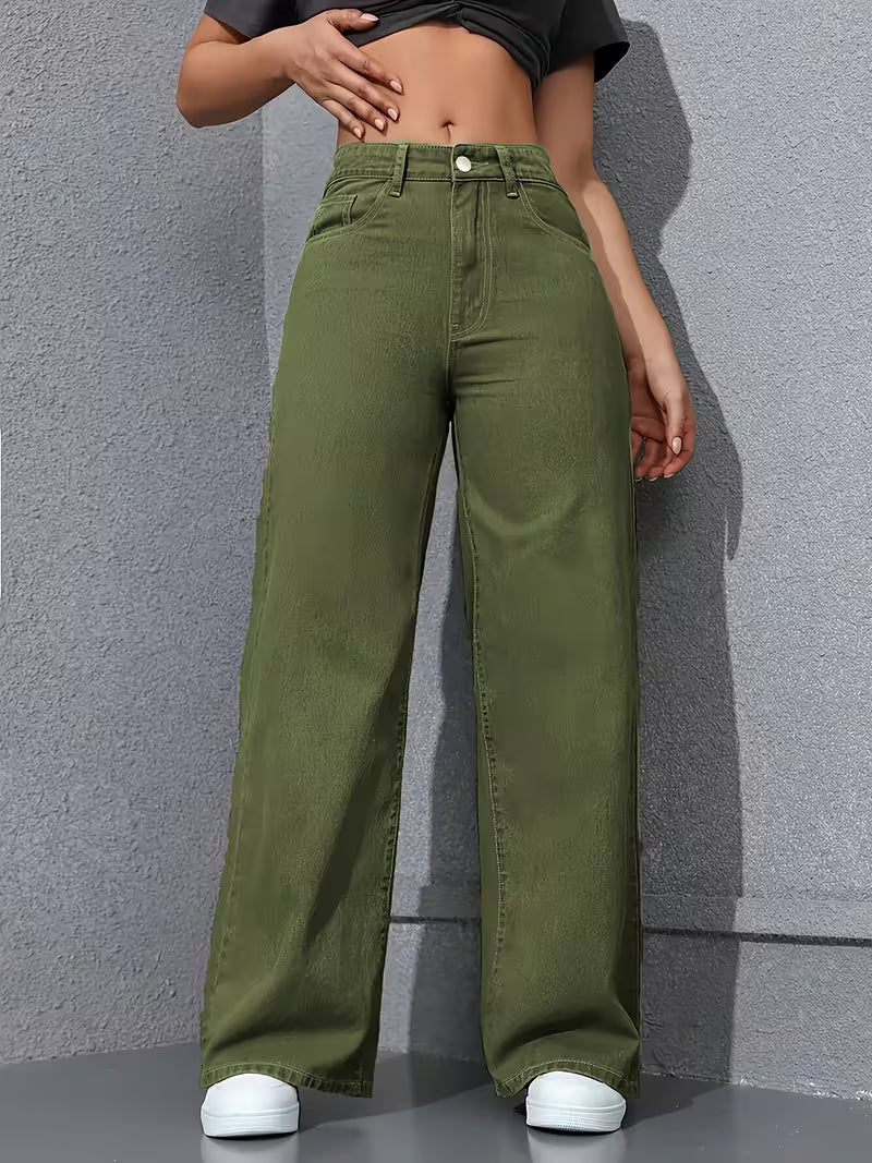 Dam Hög Midja Vida Jeans i Armégrön