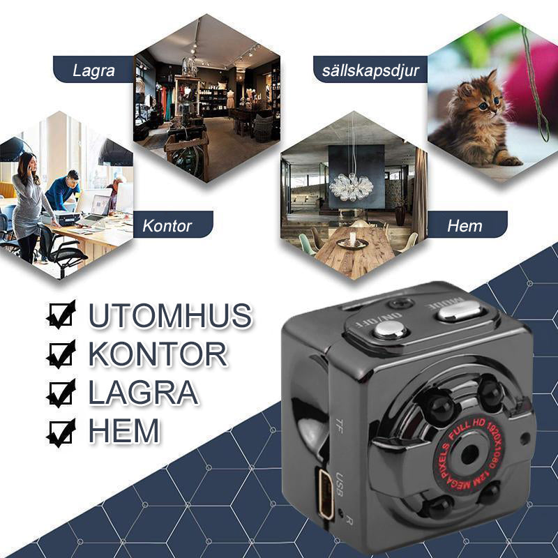 "1080P Mini bodykamera med mörkerseende, ljud och klämmor, perfekt för diskret inspelning i varje miljö."
