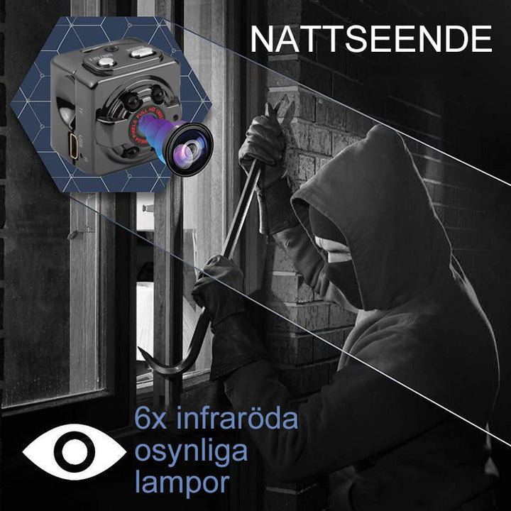 "1080P Mini bodykamera med mörkerseende, ljud och klämmor, perfekt för diskret inspelning i varje miljö."