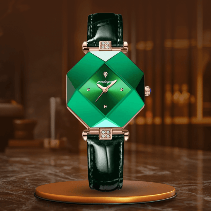 Elegant Grön Diamantkvarts Klocka