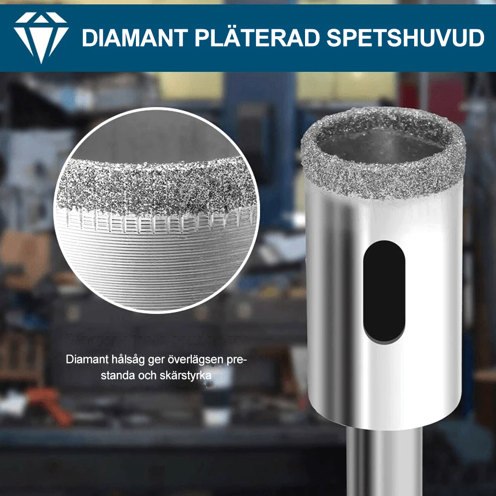 "15-pack diamantborrsats för glas, kakel och marmor, robust design, olika diametrar, idealisk för precision och hållbarhet."