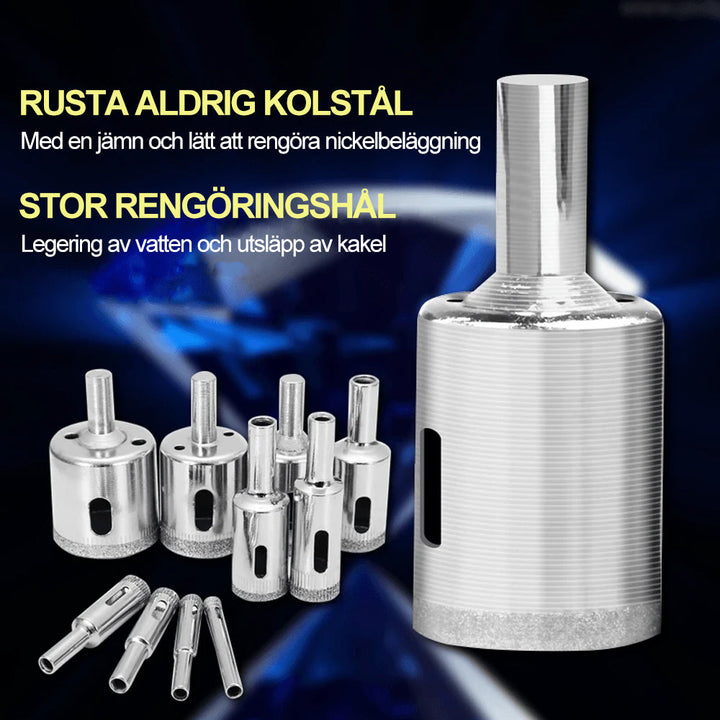 "15-pack diamantborrsats för glas, kakel och marmor, robust design, olika diametrar, idealisk för precision och hållbarhet."