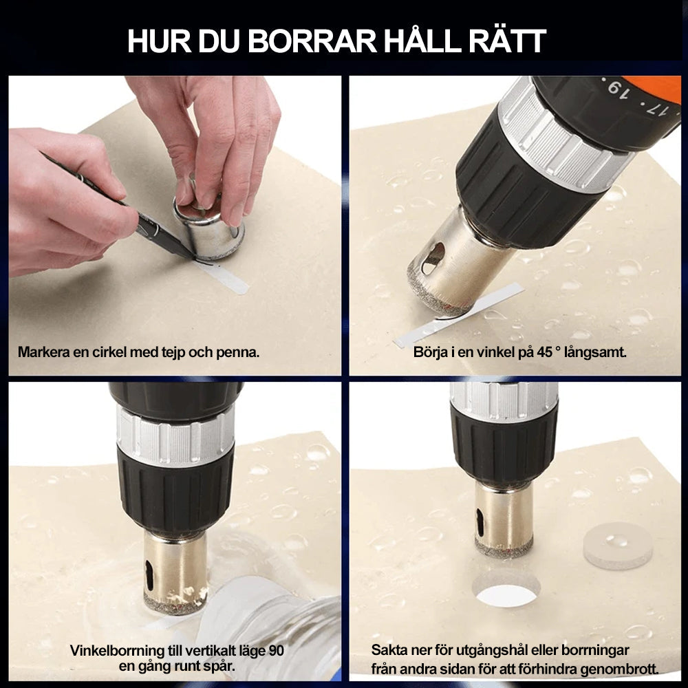 "15-pack diamantborrsats för glas, kakel och marmor, robust design, olika diametrar, idealisk för precision och hållbarhet."