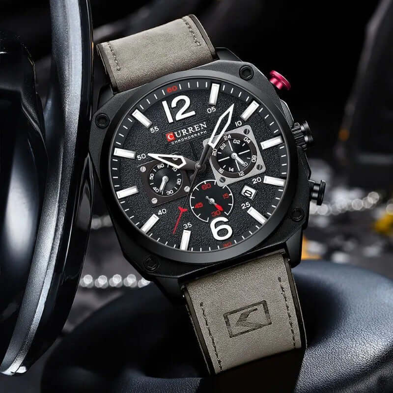 Elegant läderkvarts vattentät armbandsur