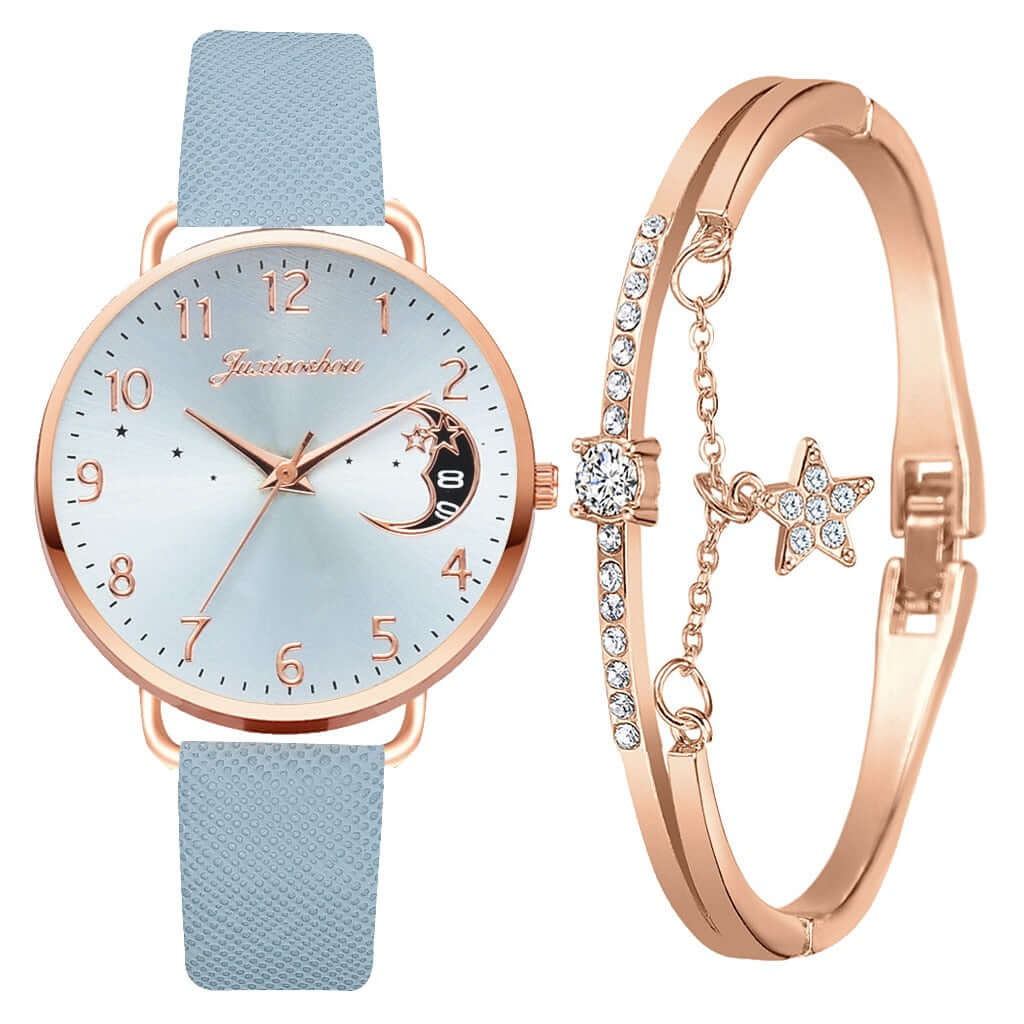 Elegant Moon Dial Watch & Bracelet Set