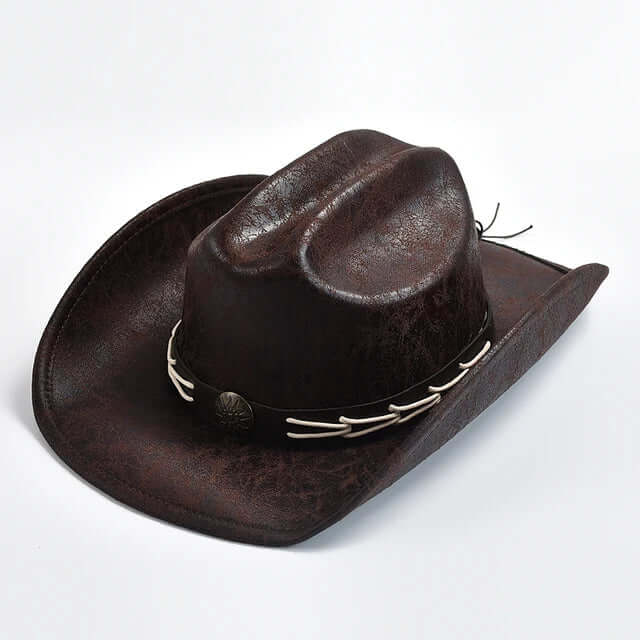 Cowboyhatt i läder med benpärlor – Westernstil