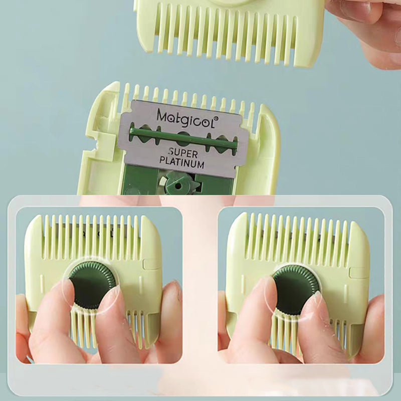 "2-i-1 hårkamtrimmer med kombinerad kam och trimmer, designad i hållbar ABS-plast, finns i flera färger."