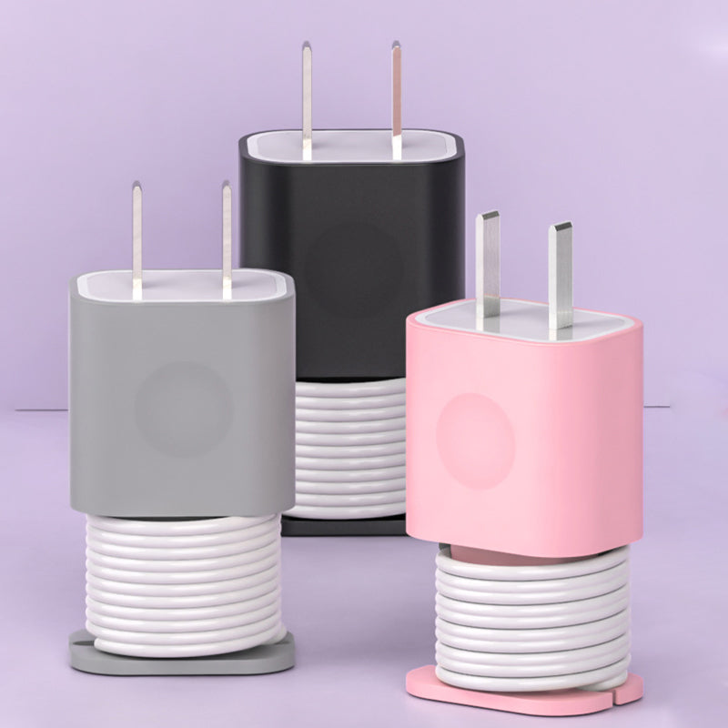 "2 i 1 silikon laddarskydd för Apple laddare, rosa, grå, svart, vit. Skydd mot repor och stötar."