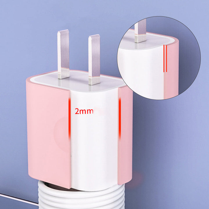 "2 i 1 silikon laddarskydd för Apple laddare, rosa, grå, svart, vit. Skydd mot repor och stötar."