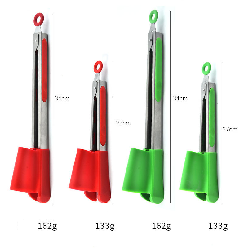 "2 i 1 spatel och tång, röd/grön silikon och rostfritt stål, köksverktyg för matlagning, non-stick, ergonomisk design"