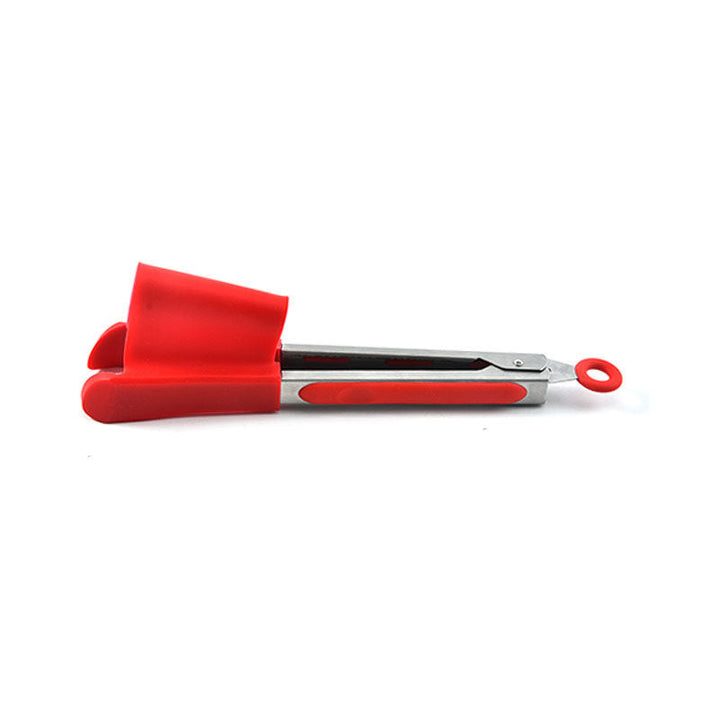 "2 i 1 spatel och tång, röd/grön silikon och rostfritt stål, köksverktyg för matlagning, non-stick, ergonomisk design"