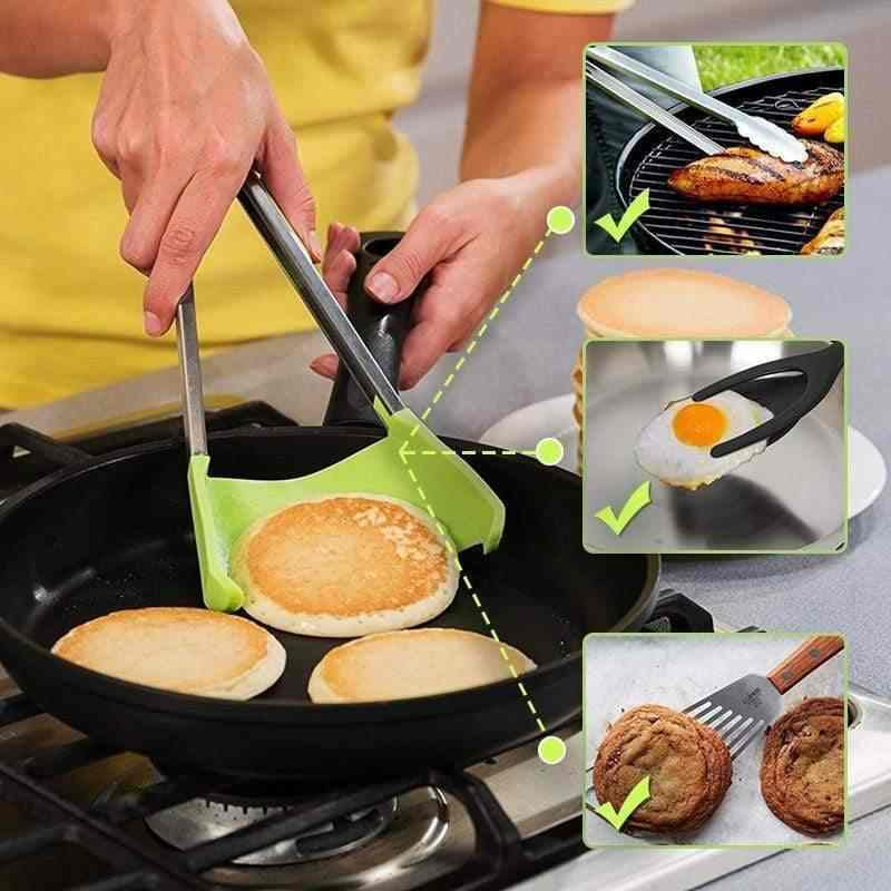 "2 i 1 spatel och tång, röd/grön silikon och rostfritt stål, köksverktyg för matlagning, non-stick, ergonomisk design"