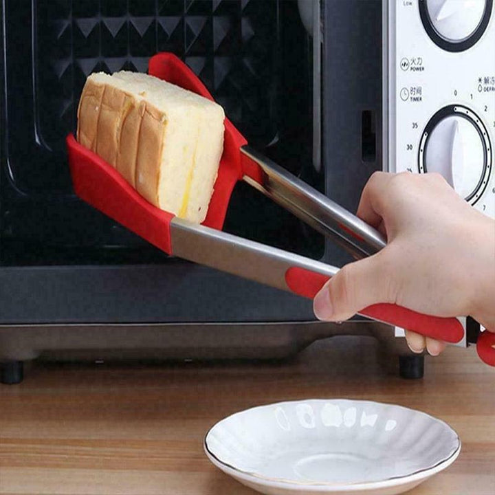 "2 i 1 spatel och tång, röd/grön silikon och rostfritt stål, köksverktyg för matlagning, non-stick, ergonomisk design"
