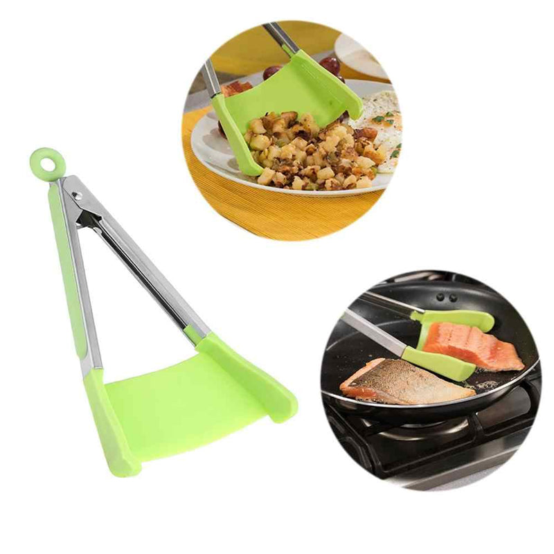 "2 i 1 spatel och tång, röd/grön silikon och rostfritt stål, köksverktyg för matlagning, non-stick, ergonomisk design"