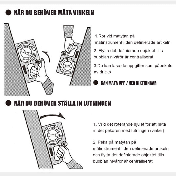 2 i 1 vattenpass och lutningsmätare, grön och grå, dubbellysrörsblåsor, solid och ergonomisk för exakt mätning.