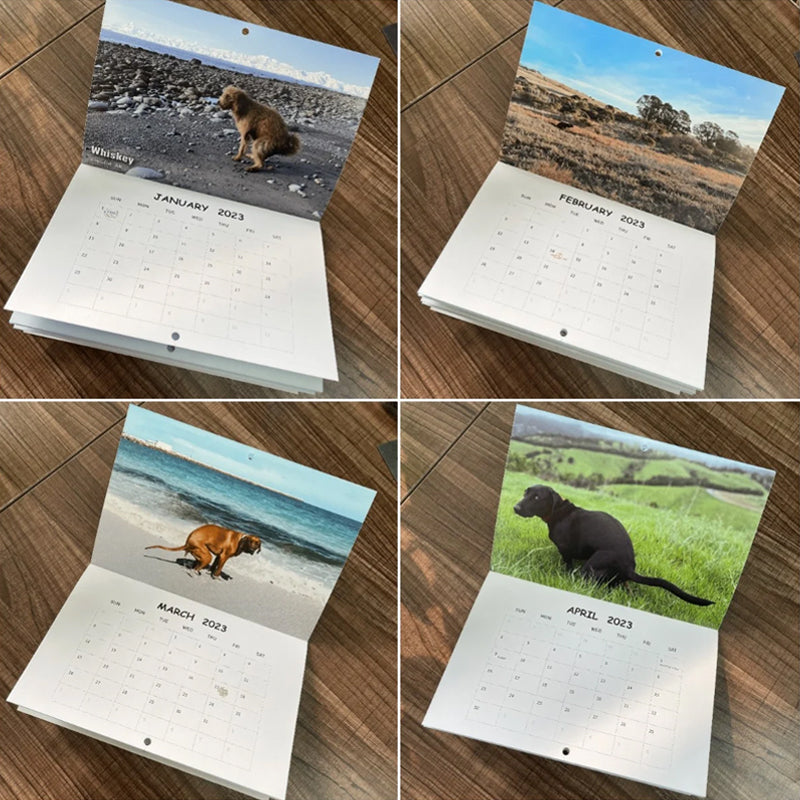 "2023 Hundkalender för hundälskare, glansigt papper, bilder av hundar i avslappnade poser, perfekt rolig present."