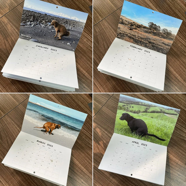 "2023 Hundkalender för hundälskare, glansigt papper, bilder av hundar i avslappnade poser, perfekt rolig present."