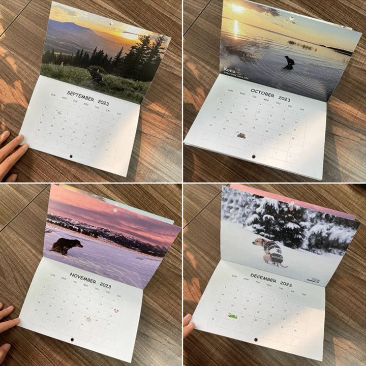 "2023 Hundkalender för hundälskare, glansigt papper, bilder av hundar i avslappnade poser, perfekt rolig present."