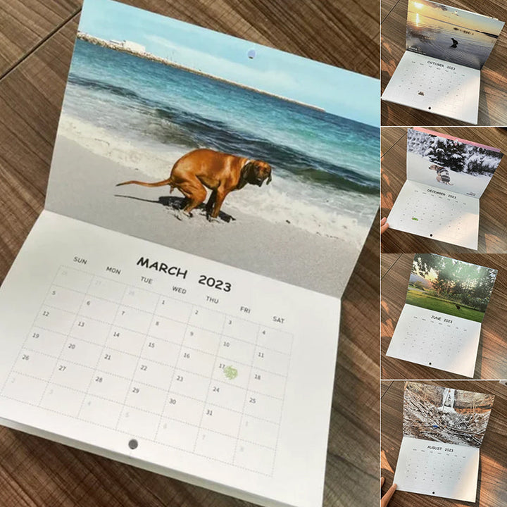"2023 Hundkalender för hundälskare, glansigt papper, bilder av hundar i avslappnade poser, perfekt rolig present."