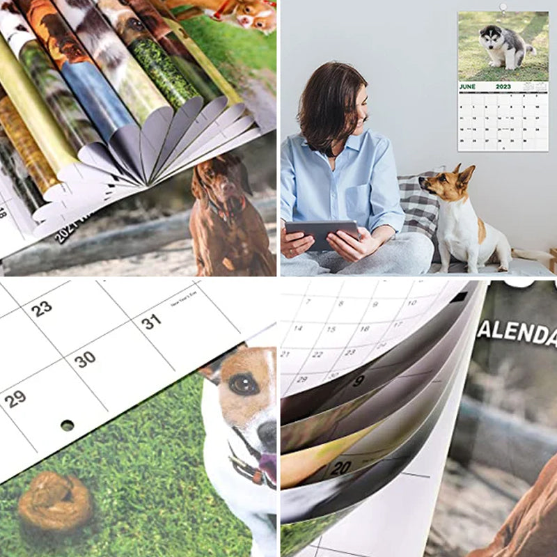 "2023 Hundkalender för hundälskare, glansigt papper, bilder av hundar i avslappnade poser, perfekt rolig present."