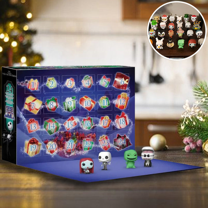 "2024 Adventskalender, dekorativ julkalender med The Nightmare Before Christmas-karaktärer i färgglada fack"