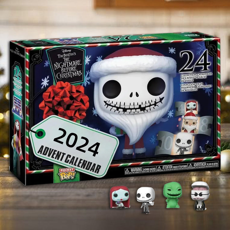 "2024 Adventskalender, dekorativ julkalender med The Nightmare Before Christmas-karaktärer i färgglada fack"