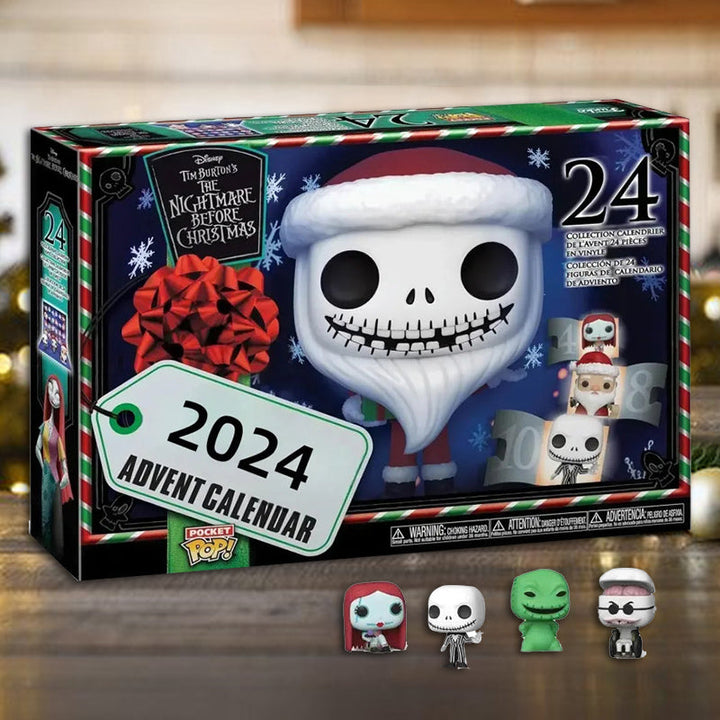 "2024 Adventskalender, dekorativ julkalender med The Nightmare Before Christmas-karaktärer i färgglada fack"