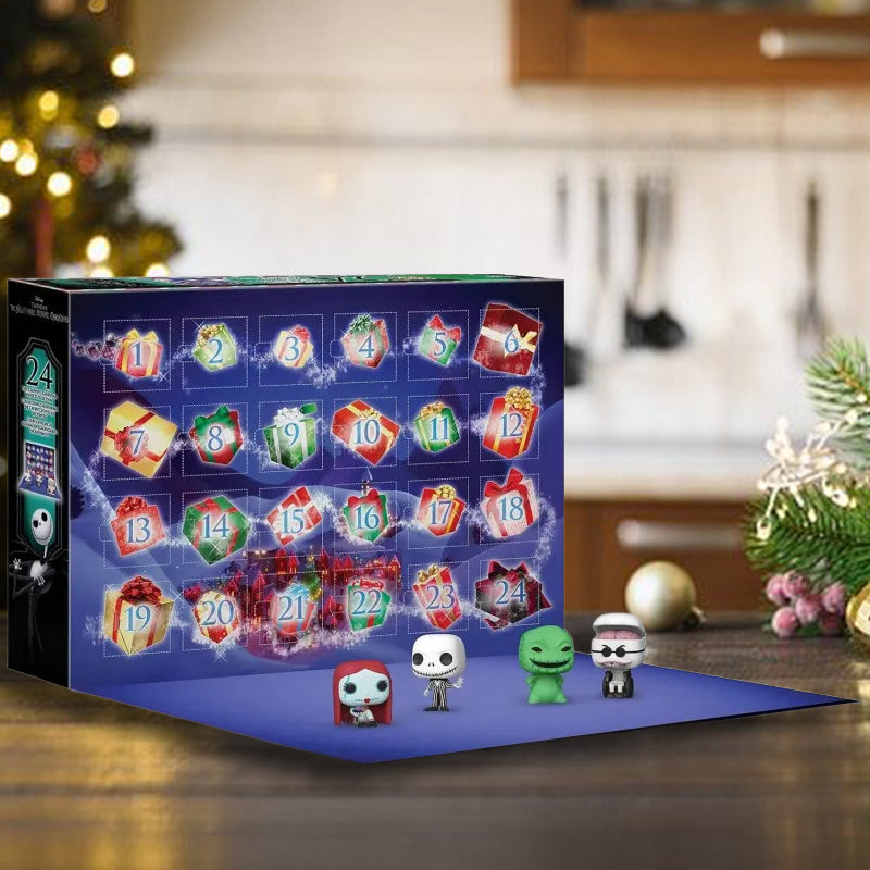 "2024 Adventskalender, dekorativ julkalender med The Nightmare Before Christmas-karaktärer i färgglada fack"