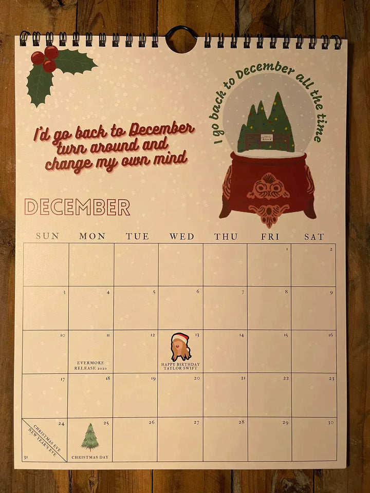 "2024 kalender med Taylor Swift låttexter, satinpapper, musikinspirerat konstverk för hem och kontor"