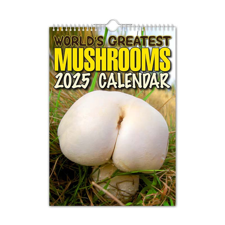 "2024 Världens Bästa Svampar Väggkalender, A4 med roliga svampbilder, perfekt present för svampfantaster och humor på väggen.