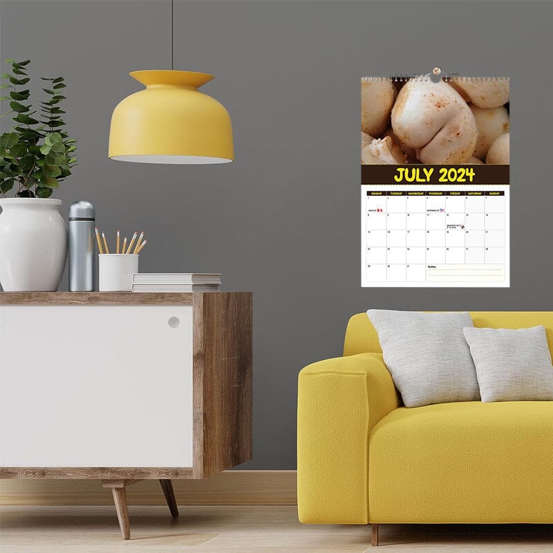 "2024 Världens Bästa Svampar Väggkalender, A4 med roliga svampbilder, perfekt present för svampfantaster och humor på väggen.