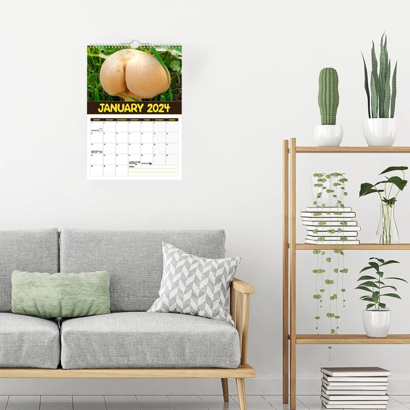 "2024 Världens Bästa Svampar Väggkalender, A4 med roliga svampbilder, perfekt present för svampfantaster och humor på väggen.