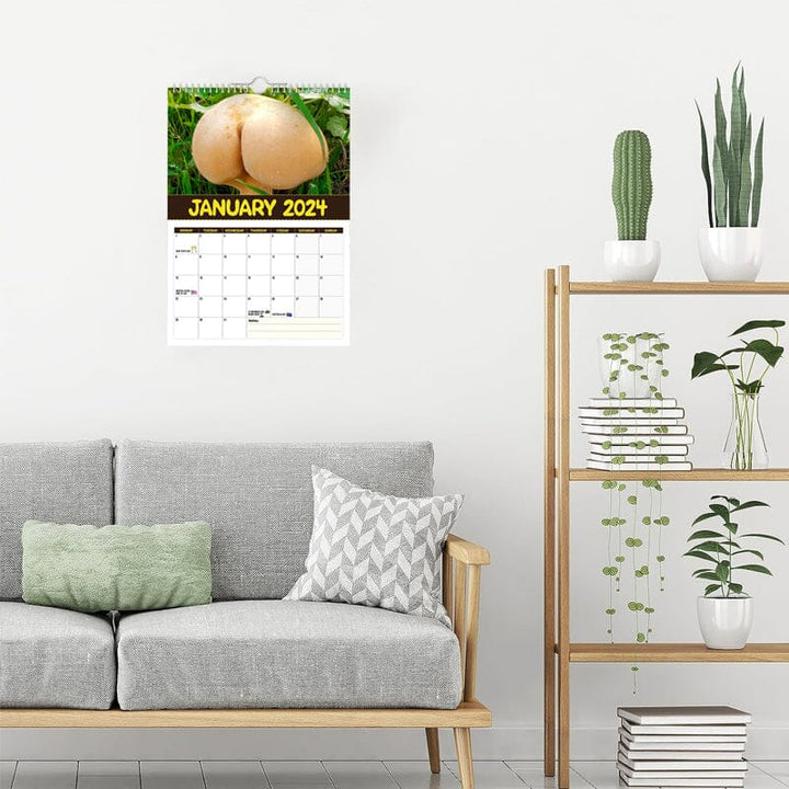 "2024 Världens Bästa Svampar Väggkalender, A4 med roliga svampbilder, perfekt present för svampfantaster och humor på väggen.