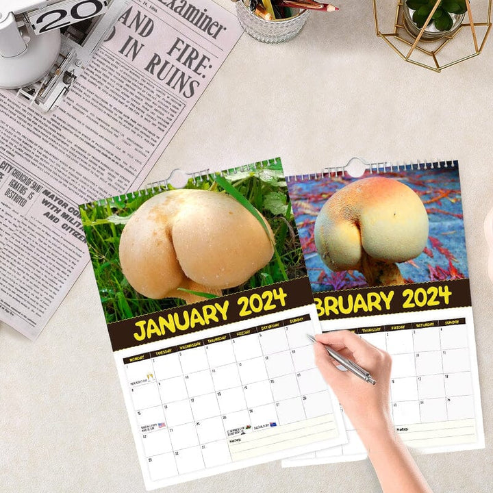 "2024 Världens Bästa Svampar Väggkalender, A4 med roliga svampbilder, perfekt present för svampfantaster och humor på väggen.