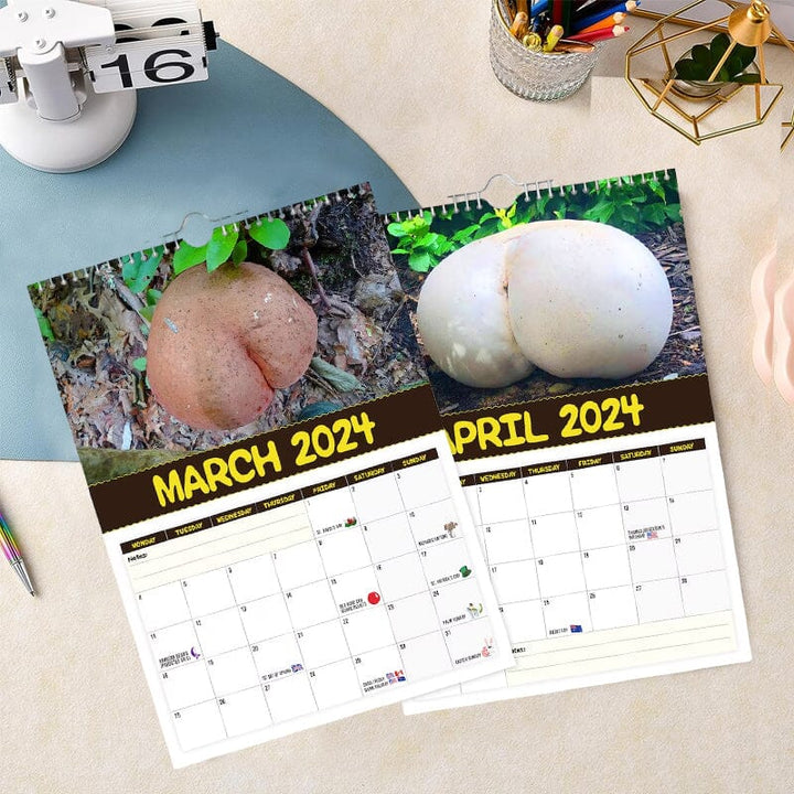 "2024 Världens Bästa Svampar Väggkalender, A4 med roliga svampbilder, perfekt present för svampfantaster och humor på väggen.
