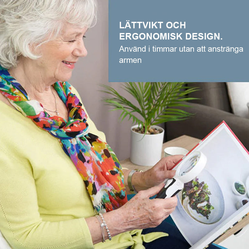 "20X förstoringsglas med LED-ljus; 80 mm akrylins, lätt design, perfekt för detaljerad syn och läsning för äldre."