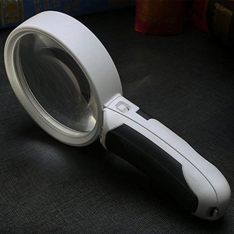 "20X förstoringsglas med LED-ljus; 80 mm akrylins, lätt design, perfekt för detaljerad syn och läsning för äldre."