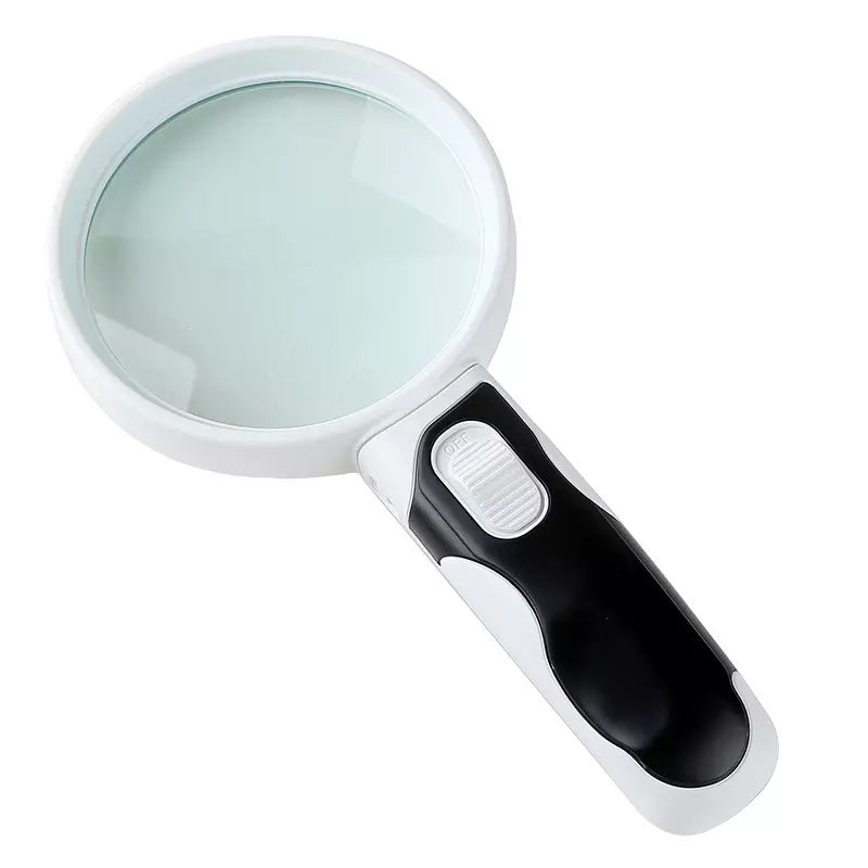 "20X förstoringsglas med LED-ljus; 80 mm akrylins, lätt design, perfekt för detaljerad syn och läsning för äldre."