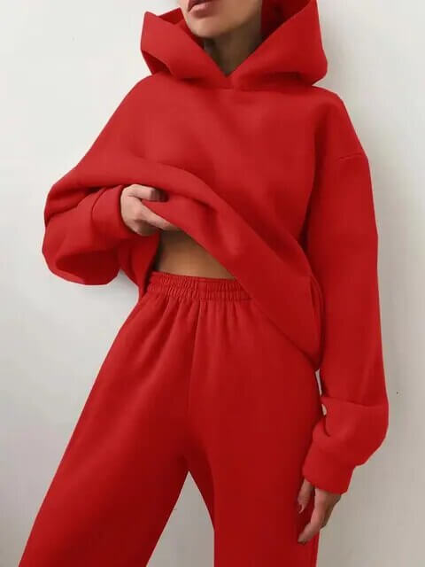 Tvådelad avslappnad lounge-set med oversized hoodie