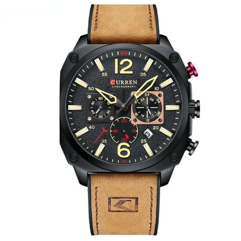Elegant läderkvarts vattentät armbandsur