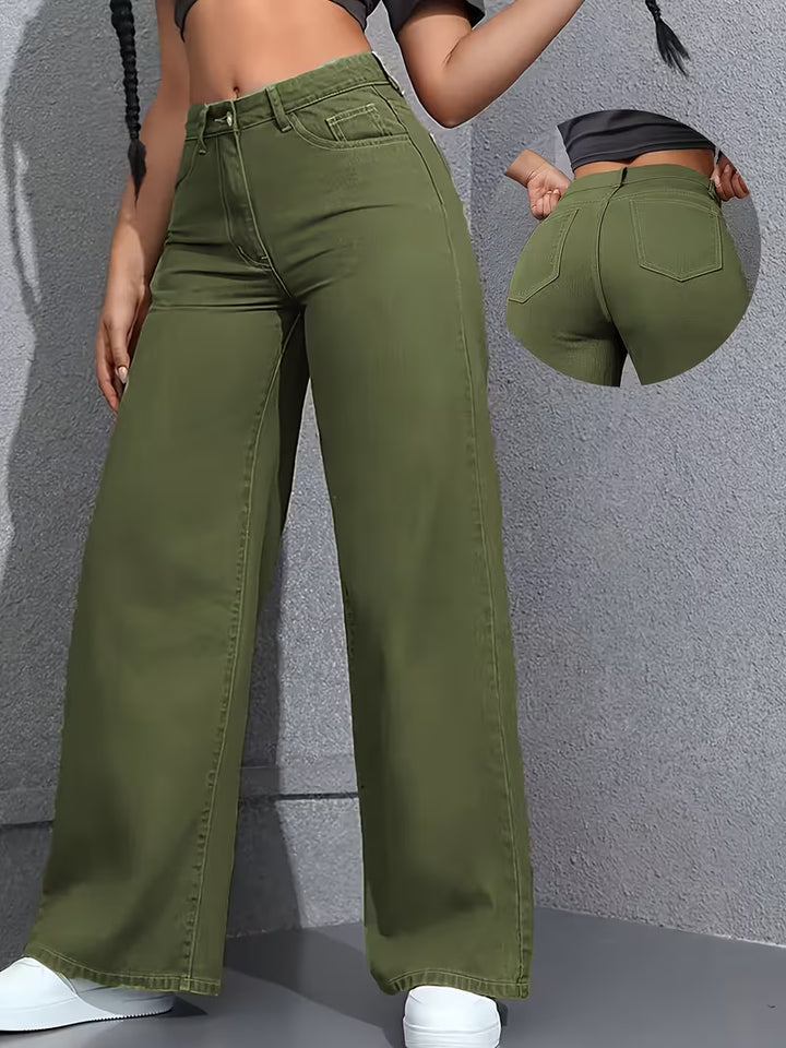 Dam Hög Midja Vida Jeans i Armégrön