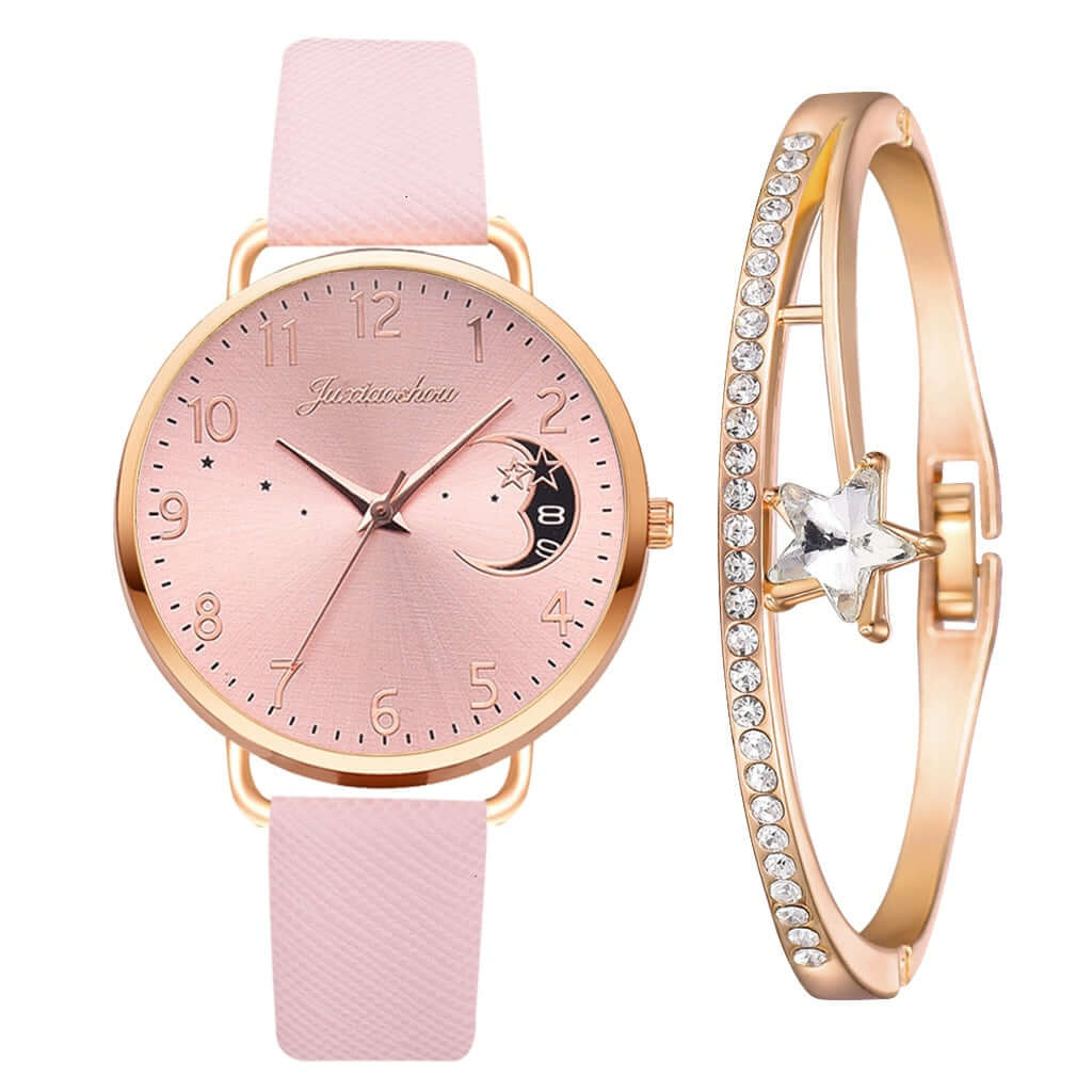 Elegant Moon Dial Watch & Bracelet Set