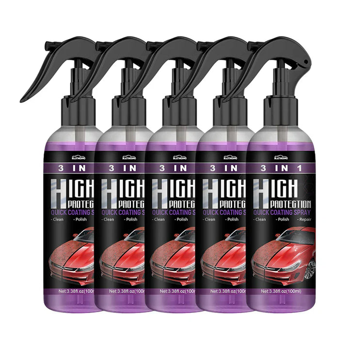 "3 i 1 högeffektskyddsspray för bilvård i klar flaska, vattenfri rengöring med glansig yta, 100ml storlek"