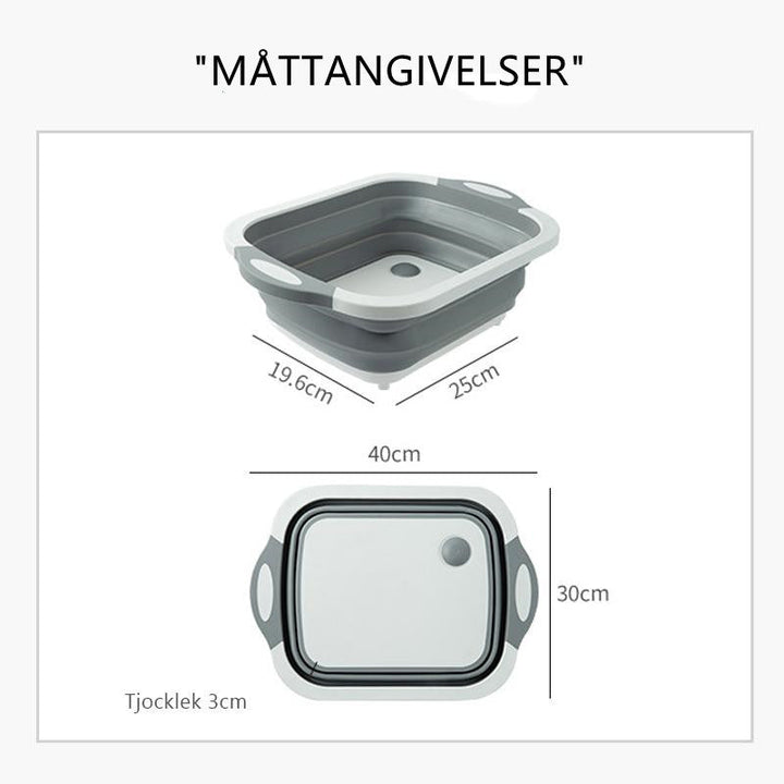 "3-i-1 hopfällbart köksredskap, skärbräda, tvättkorg, avloppskorg, multifunktionell och kompakt, PP+TPR-material"